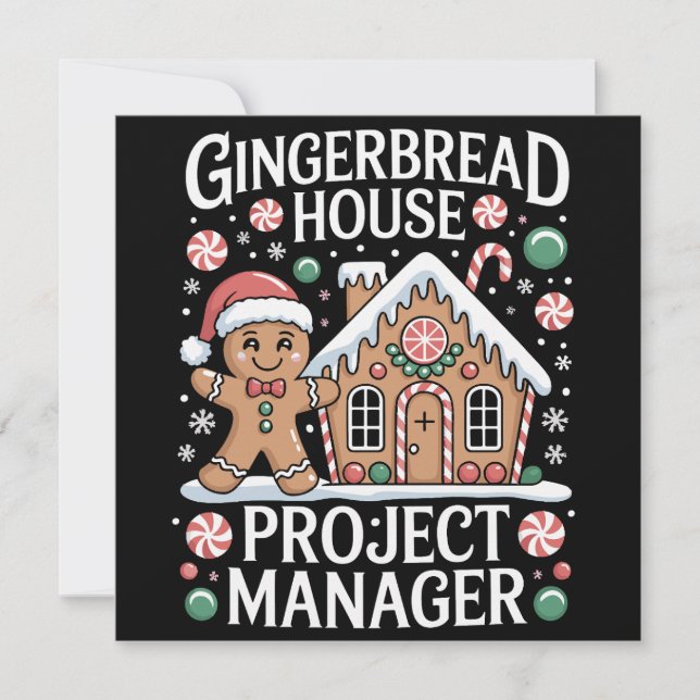 Tarjeta Festiva Gingerbread House Project Manager Cookie Baking (Anverso)
