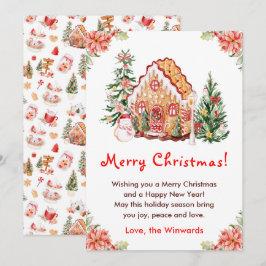 Tarjeta Festiva Gingerbread House Red Merry Christmas