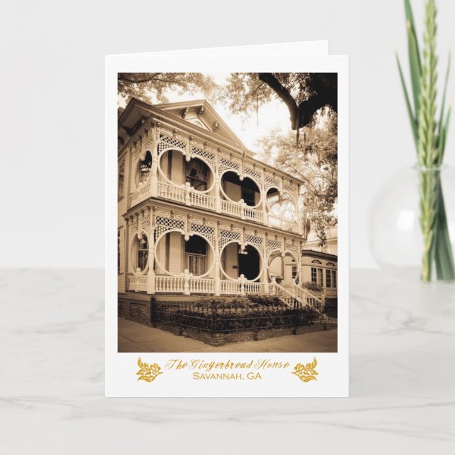 Tarjeta Festiva Gingerbread House - Savannah, GA (Anverso)