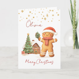 Tarjeta Festiva Gingerbread Man Christmas Tree Kids