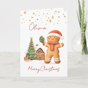 Tarjeta Festiva Gingerbread Man Christmas Tree Kids