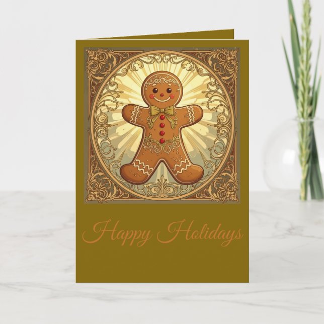 Tarjeta Festiva Gingerbread Man Cookies Vintage-Style (Anverso)