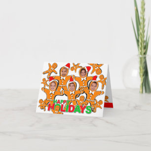 Tarjeta Festiva Gingerbread Man Happy Holidays Add Photo Card 1