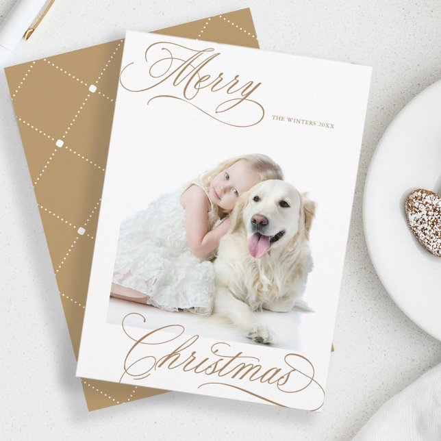 Tarjeta Festiva Gingerbread Merry Christmas Script Minimal Photo (Front & Back)