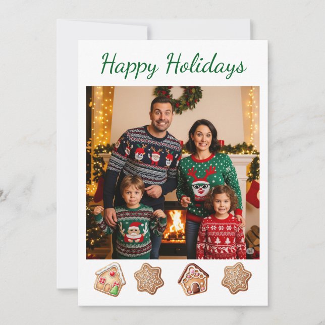Tarjeta Festiva Gingerbread Personalizado fácil foto familia DIY v (Anverso)