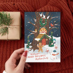 Tarjeta Festiva Gingerbread Woods Forest Friends Illustrados<br><div class="desc">Ilustracion original de lindos amigos de invierno como hombre de jengibre,  hombre de nieve,  cardenal y pingüino. Texto editable,  añade tu propia foto o mensaje al reverso.</div>