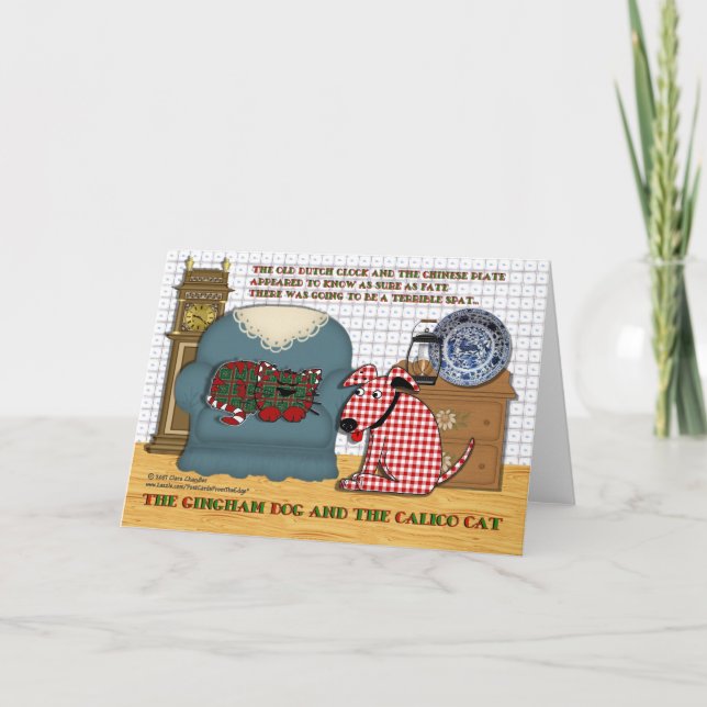 Tarjeta Festiva Gingham Dog y Calico Cat (Anverso)