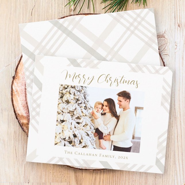 Tarjeta Festiva Gingham Plaid Watercolor Foto Navidades blancos (Subido por el creador)
