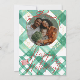 Tarjeta Festiva Gingham verde retro