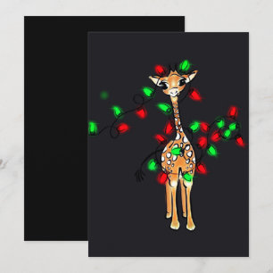 Tarjeta Festiva Girafa festiva, luces de trineo rojas verdes