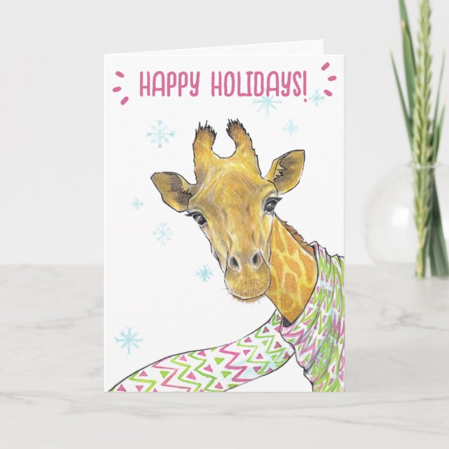 Tarjeta Festiva Giraffe con el pañuelo de Navidades Aburrido arte  (Anverso)