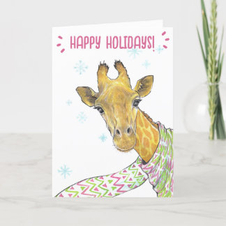 Tarjeta Festiva Giraffe con el pañuelo de Navidades Aburrido arte