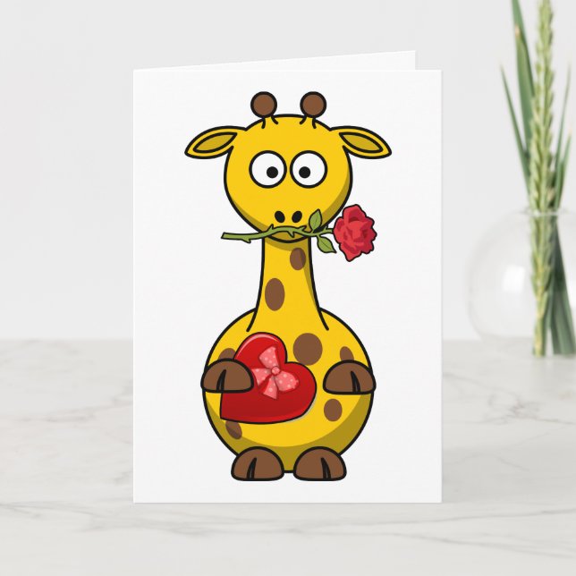 Tarjeta Festiva Giraffe de San Valentín con Rosa (Anverso)