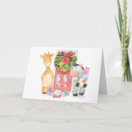 Tarjeta Festiva Giraffe dibujada a mano y Navidades de cebra