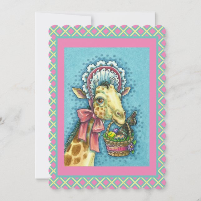 TARJETA FESTIVA GIRAFFE EN BONNET CUTÁSTER ORIENTAL, LIBRE DE HUEV (Anverso)