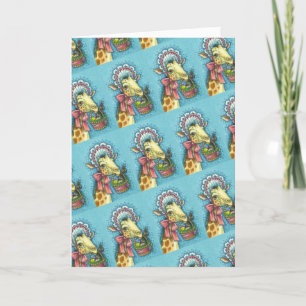 TARJETA FESTIVA GIRAFFE EN BONNETA ORIENTAL DE LA PRIMAVERA CUTÁNE
