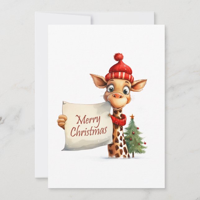 Tarjeta Festiva Giraffe Merry Christmas Holiday Card (Anverso)