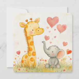 Tarjeta Festiva Giraffe y Elephant Valentine