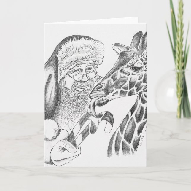 Tarjeta Festiva Giraffe y Santa navidades (Anverso)