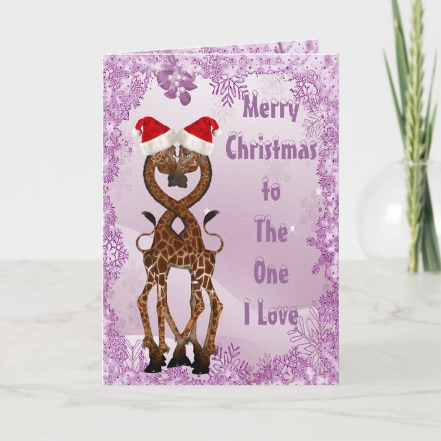 Tarjeta Festiva Giraffes bajo la carta de los Navidades púrpura Mi (Anverso)