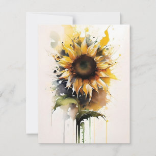 Tarjeta Festiva Girasol En Acuarelas