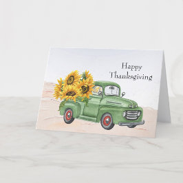 Tarjeta Festiva Girasoles de Acción de Gracias en Camioneta Verde 
