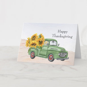 Tarjeta Festiva Girasoles de Acción de Gracias en Camioneta Verde
