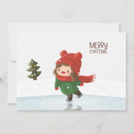 Tarjeta Festiva Girl Skating on Ice at Christmas