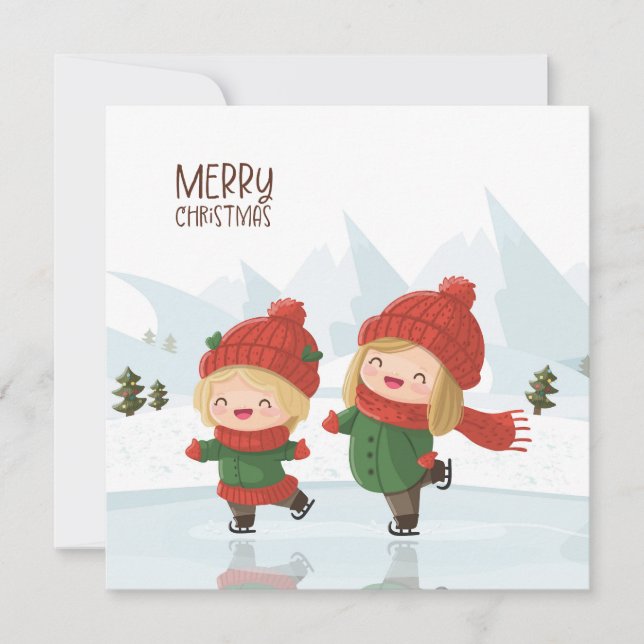 Tarjeta Festiva Girls ice skating at Christmas (Anverso)