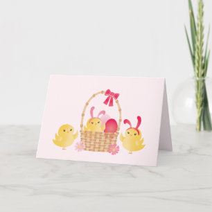 Tarjeta Festiva Girly Happy Easter Chicks Pink Card