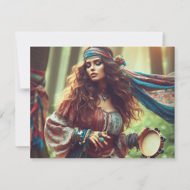 TARJETA FESTIVA GITANA BAILANDO  (Anverso)