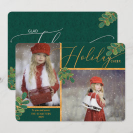 Tarjeta Festiva Glad Tidings Green and Gold Holly 2 Photo