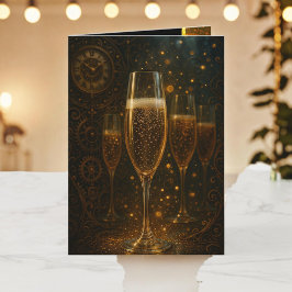 Tarjeta Festiva Glam Celebration Lux Party Steampunk Champagne