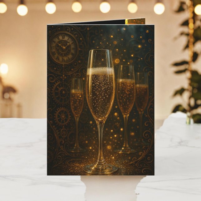 Tarjeta Festiva Glam Celebration Lux Party Steampunk Champagne (Subido por el creador)