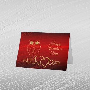 Tarjeta Festiva Glam Gold Owl Heart Valentine