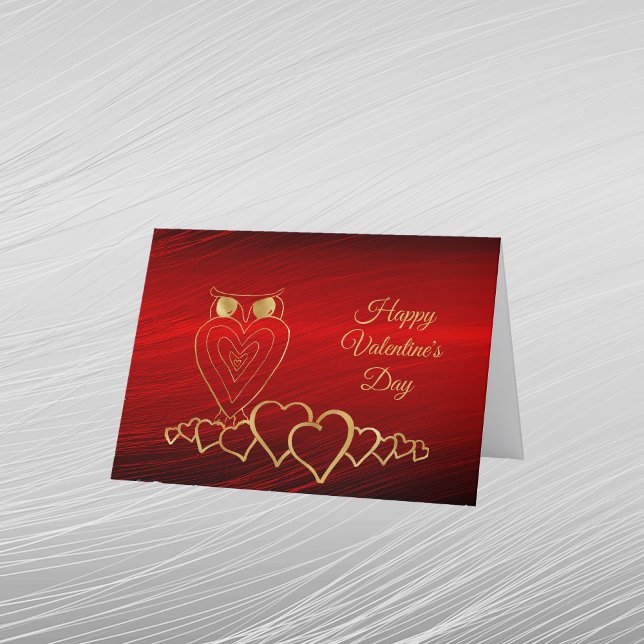 Tarjeta Festiva Glam Gold Owl Heart Valentine (Subido por el creador)