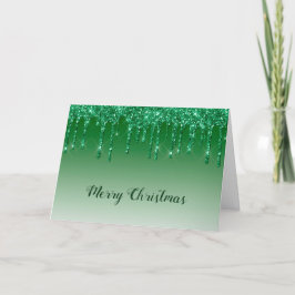Tarjeta Festiva Glam Green Purpurinas Drips Navidades
