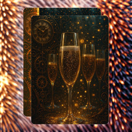 Tarjeta Festiva Glam Happy New Year Steampunk Champagne
