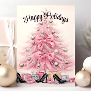 Tarjeta Festiva Glam Heels Pink Christmas Tree Felices Fiestas
