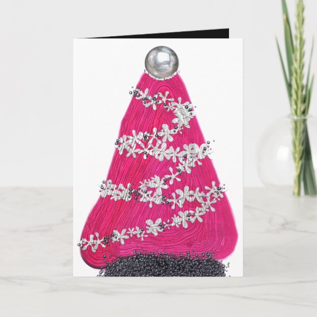 Tarjeta Festiva Glam Pink Christmas Tree (Anverso)