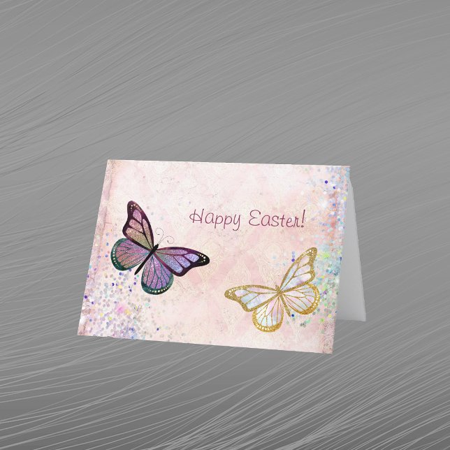 Tarjeta Festiva Glam Pink Gold Morple Butterflies Easter (Subido por el creador)