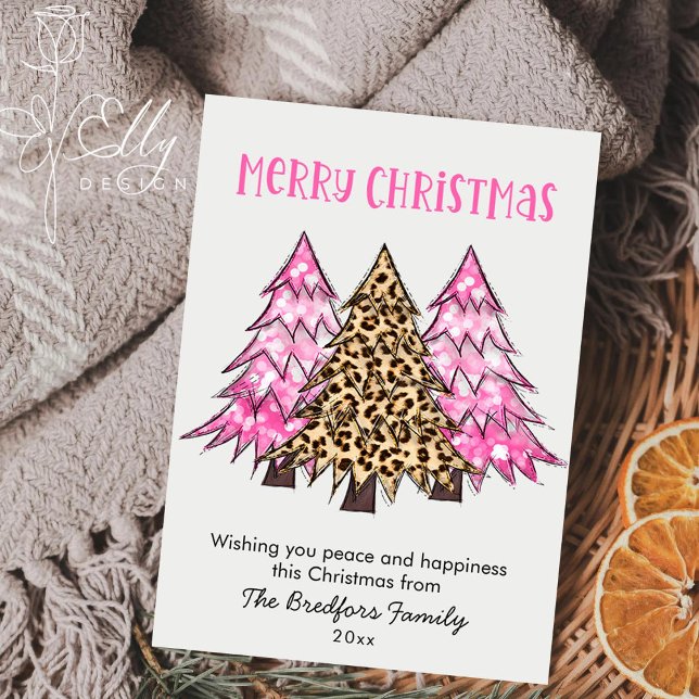 Tarjeta Festiva Glam Pink Leopard Imprimir árboles navideños Minim (Subido por el creador)
