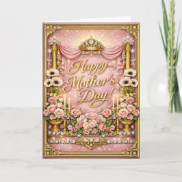 Tarjeta Festiva Glam Pink Rose Hollywood Regency Mothers Day