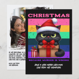 Tarjeta Festiva Glam Punk Funny Cat Retro Christmas Photo