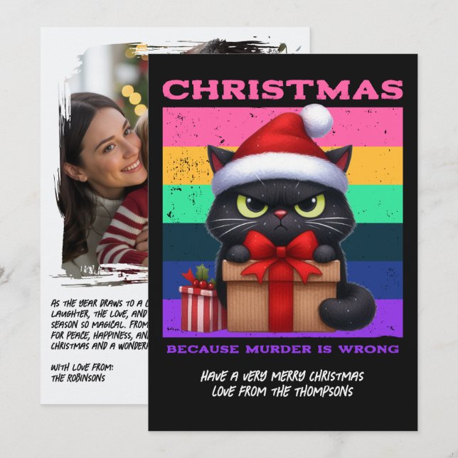 Tarjeta Festiva Glam Punk Funny Cat Retro Christmas Photo (Anverso / Reverso)