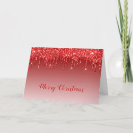 Tarjeta Festiva Glam Red Purpurina Drips Navidades