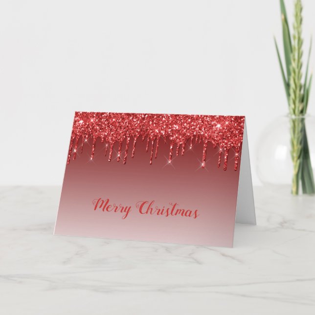 Tarjeta Festiva Glam Red Purpurina Drips Navidades (Anverso)