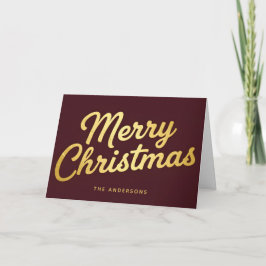 Tarjeta Festiva Glam Retro Foil Script Merry Christmas