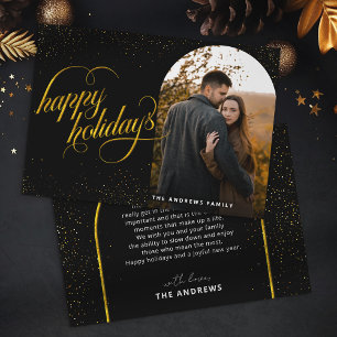 Tarjeta Festiva Glamoroso foto de arco de feriado negro y Purpurin