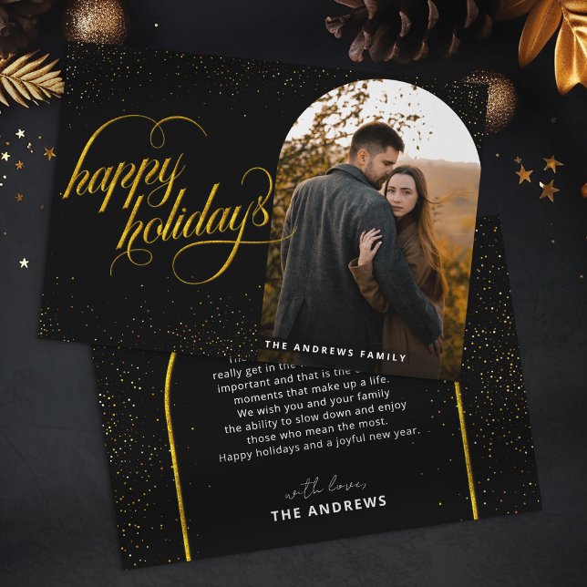 Tarjeta Festiva Glamoroso foto de arco de feriado negro y Purpurin (Subido por el creador)